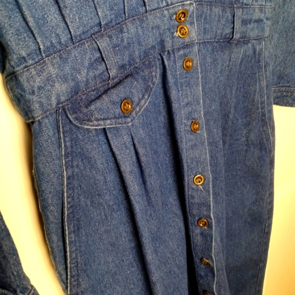 Vintage Eileen West Denim Dress 10 M Long Sleeve Pockets 80s 90s Heavy - Picture 4 of 7